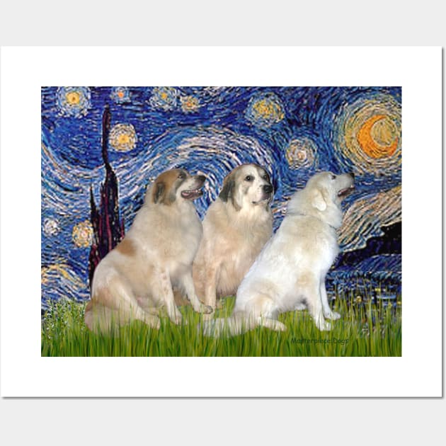 Starry Night Adapted to Include Three Great Pyrenees Dogs Wall Art by Dogs Galore and More